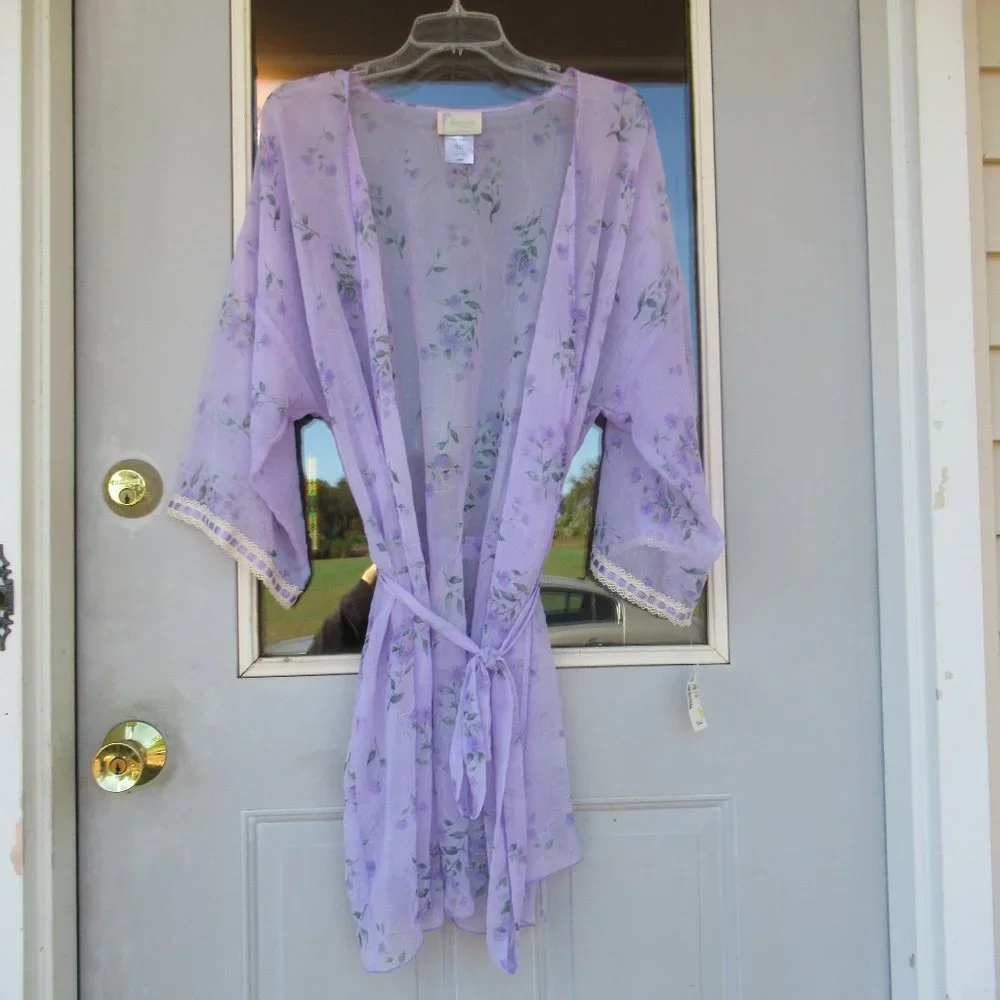 NWT VINTAGE  sheer floral print robe L